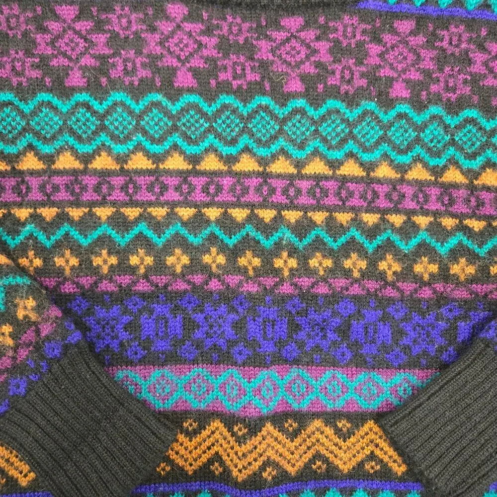 Vintage 90s Meister Fair Isle Geometric Wool Ski Pullover Sweater Size Small